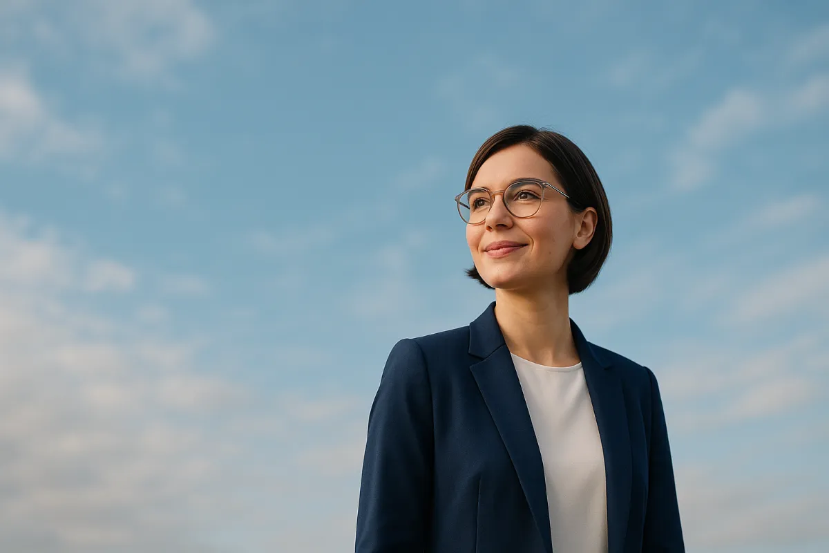 A person looking up at the sky, representing vision and future possibilities.
